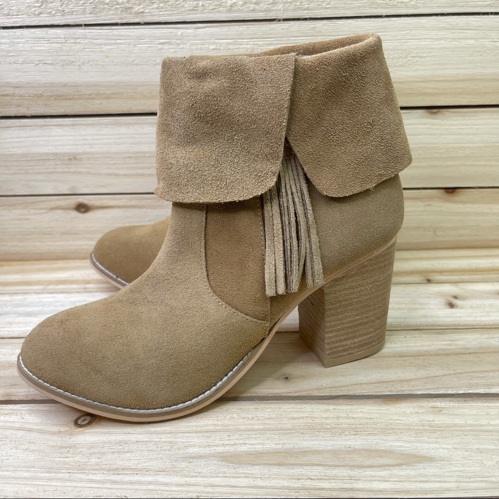 COCONUTS BY MATISSE Womens Kim Fringe Side Zip Suede Leather Tan Booties 8M